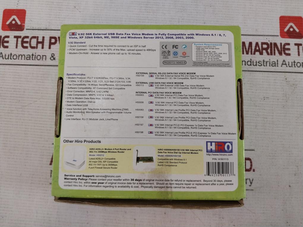 Hiro H50113 Usb Modem Kit V.92 56Kbps 63B56021004