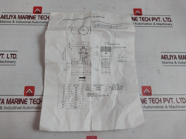 Hirose Valves F-HT-728N-02-S-629 Flow Regulating Valve 30 (L/MIN)