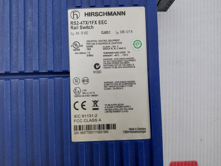 Hirschmann-9-6-32-Vdc-Ethernet-Rail-Switch-Rs2-4Tx-1Fx-Eec-10