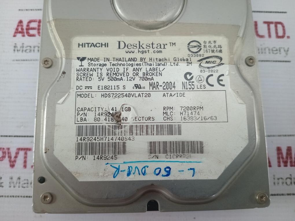 Hitachi Hds722540Vlat20 Deskstar 41.1Gb Internal Hard Drive 7200Rpm