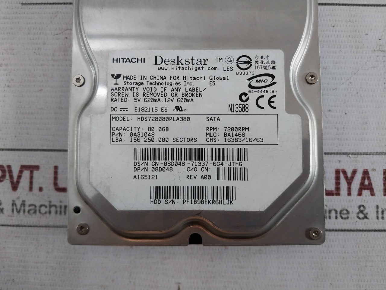 Hitachi Hds728080Pla380 Desktop Internal Hard Drive 7200Rpm 5V 620Ma 12V 600Ma
