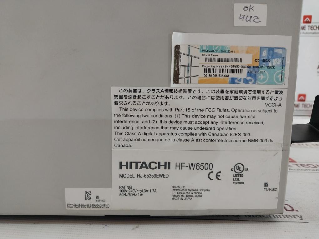 Hitachi Hf-w6500 Hj-65359Ewed Industrial Computer Cpu Ac100V-240V