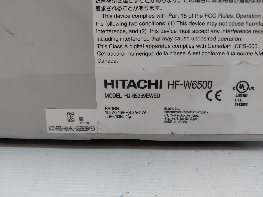 Hitachi Hf-w6500 Industrial Computer Hj-65359Ewed Yt10-13 50Hz/60Hz Yot-502