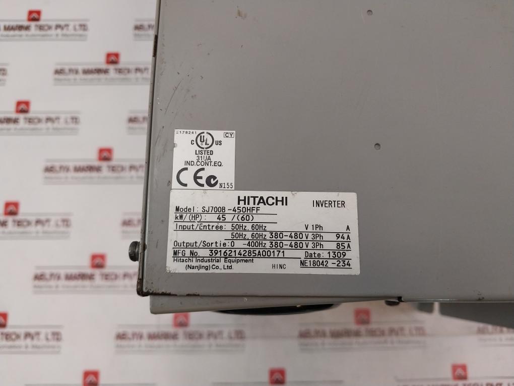 Hitachi SJ700B-450HFF Inverter 50-60Hz 380-480 V 3-Phase 94A 45kW 60HP