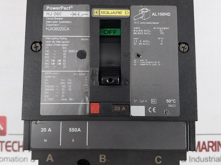 Hja36020Ca Circuit Breaker Hj 060 50/60Hz Square D/ Schneider Electric