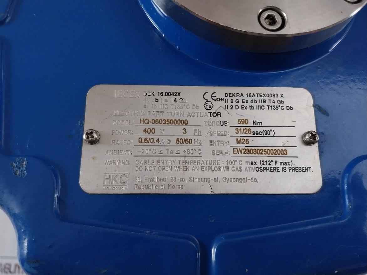 Hkc Hq-0603500000 Electric Part Turn Actuator 590 Nm 400v 3 Phase