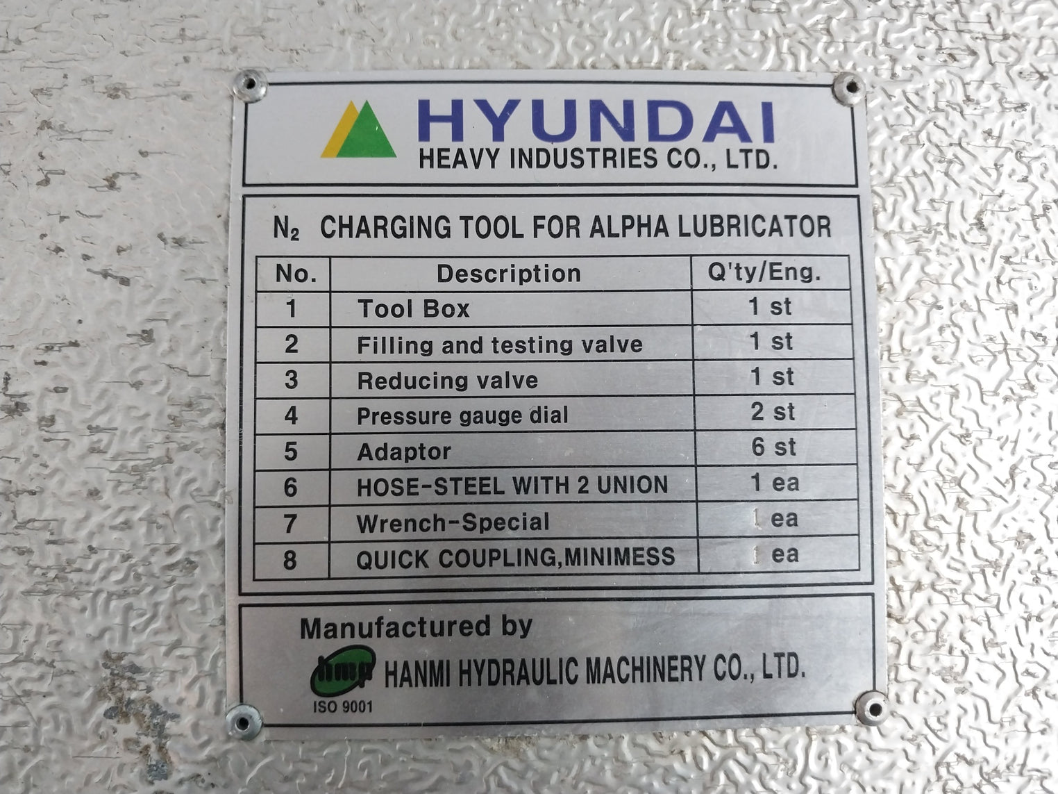 Hmp Hanmi Hydraulic Fr-ils-op N2 Charging Tool Set For Alpha Lubricator 3200 Bar