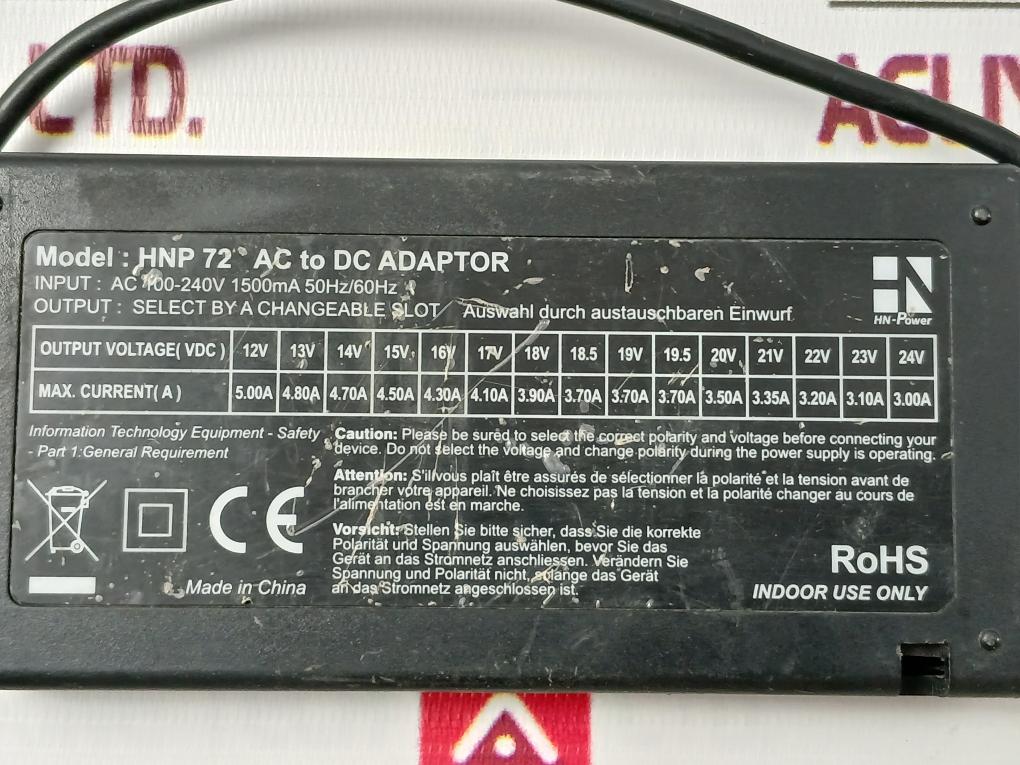 Hn-power Hnp 72 Desktop Power Supply Ac 100-240V 1500Ma 50Hz/60Hz