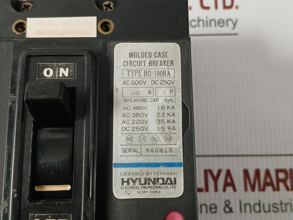 Ho-100Ba 3-pole Molded Case Circuit Breaker Ac 600V Dc 250V Hyundai