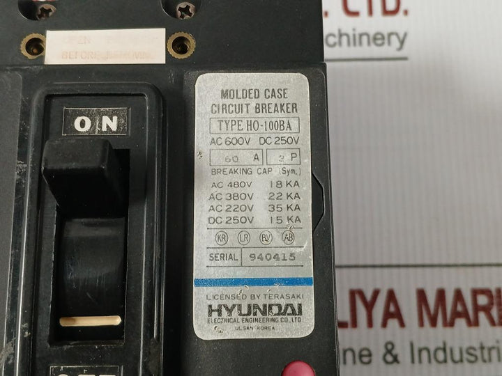 Ho-100Ba 3-pole Molded Case Circuit Breaker Ac 600V Dc 250V Hyundai