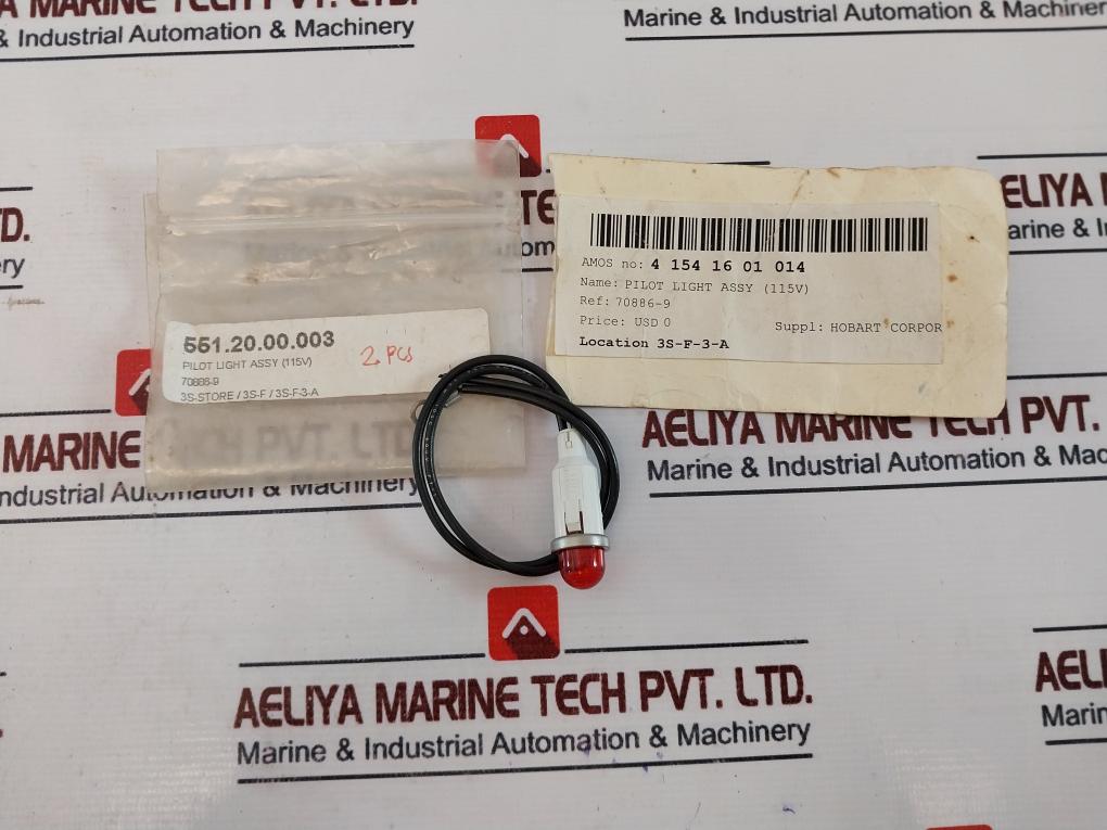 Lot of 2X Hobart Pilot Light Assy (115V) 4 154 16 01 014