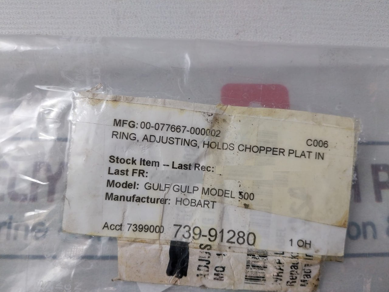 Hobart 00-077667-000002 Holds Chopper Plat In Adjusting Ring