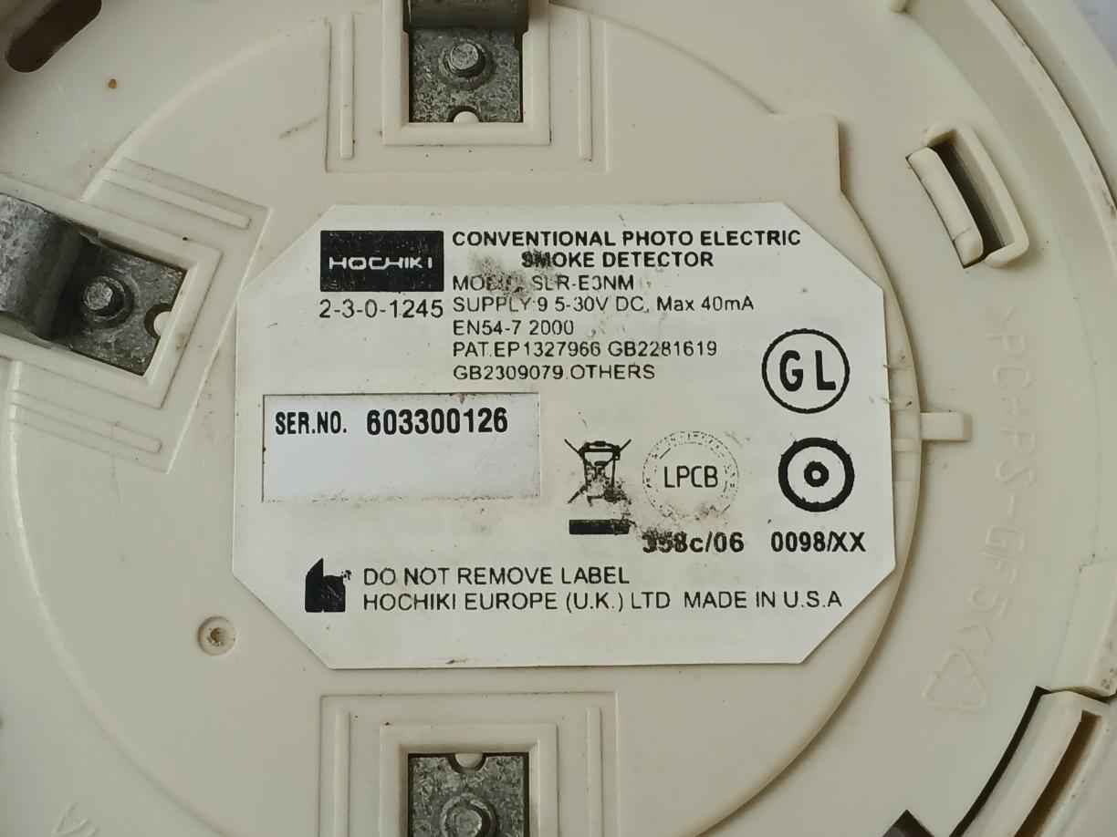 Hochiki Slr-e3Nm Conventional Photo Electric Smoke Detector 9.5-30V Max 40Ma