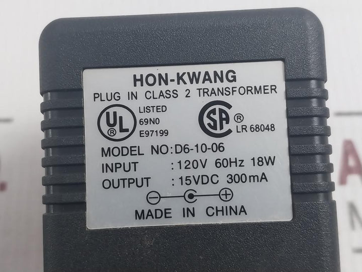 Hon-kwang D6-10-06 Plug In Class 2 Transformer 120V 60Hz 18W