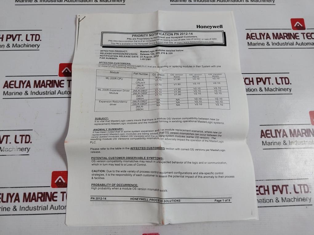 Honeywell 2mlr-dbsf Input/output Interface Module Fiber Optic 11092402059