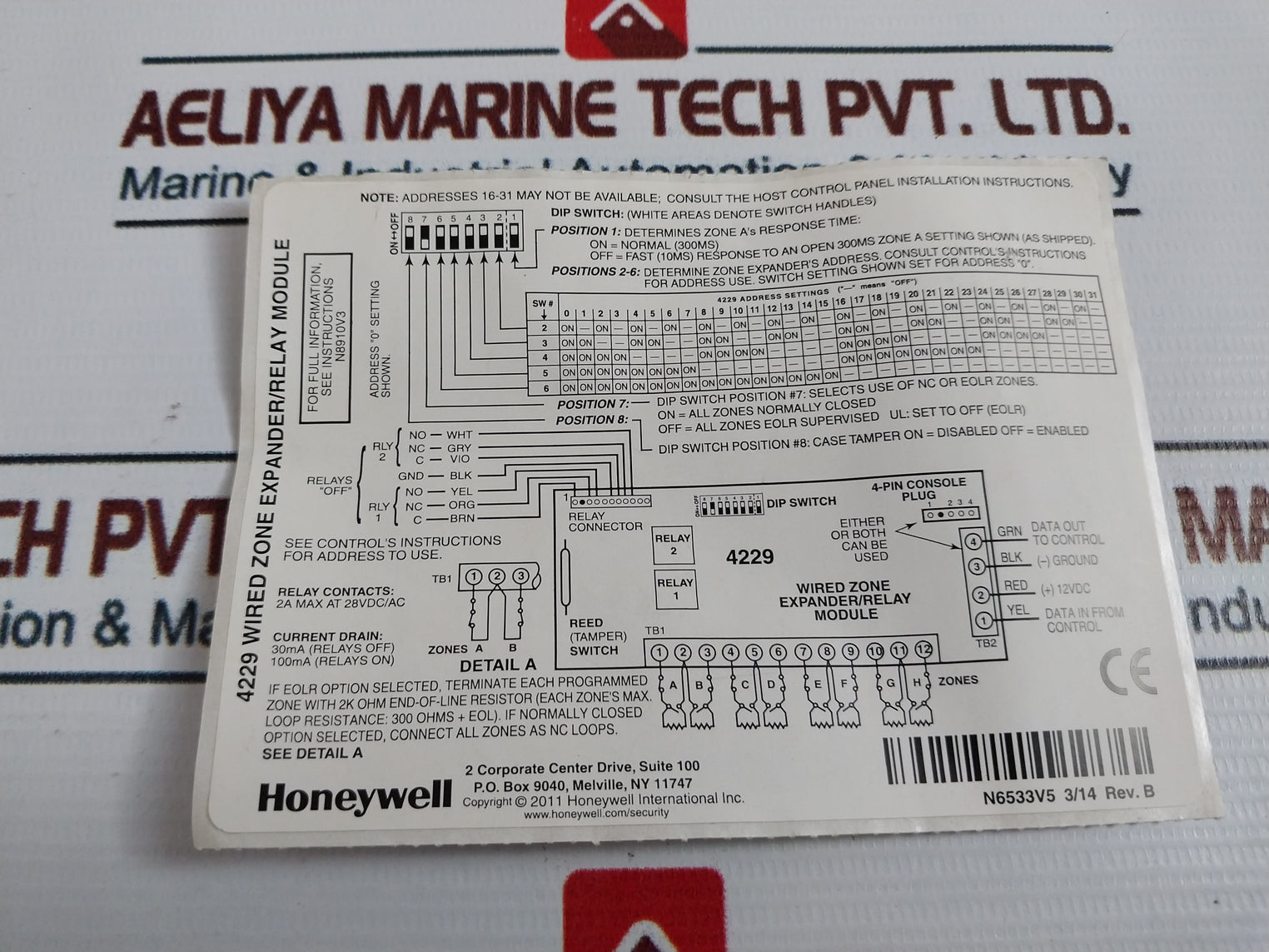Honeywell 4229 Wired Zone Expander/Relay Module Sa4229-1 Rev B 100Ma