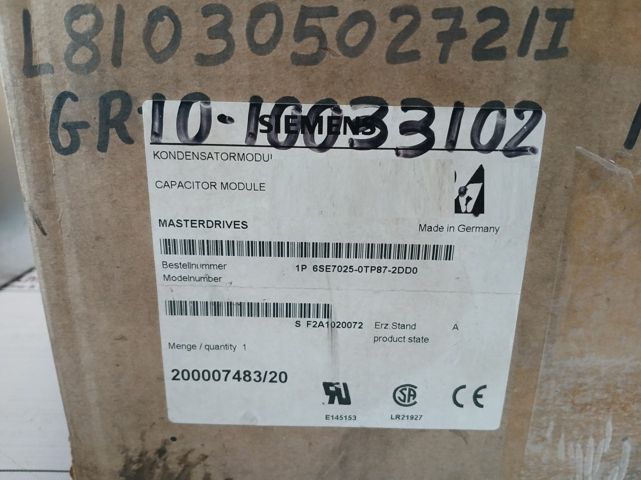 Siemens 6Se7025-0Tp87-2Dd0 Motion Control Capacitor Module For Power Buffering