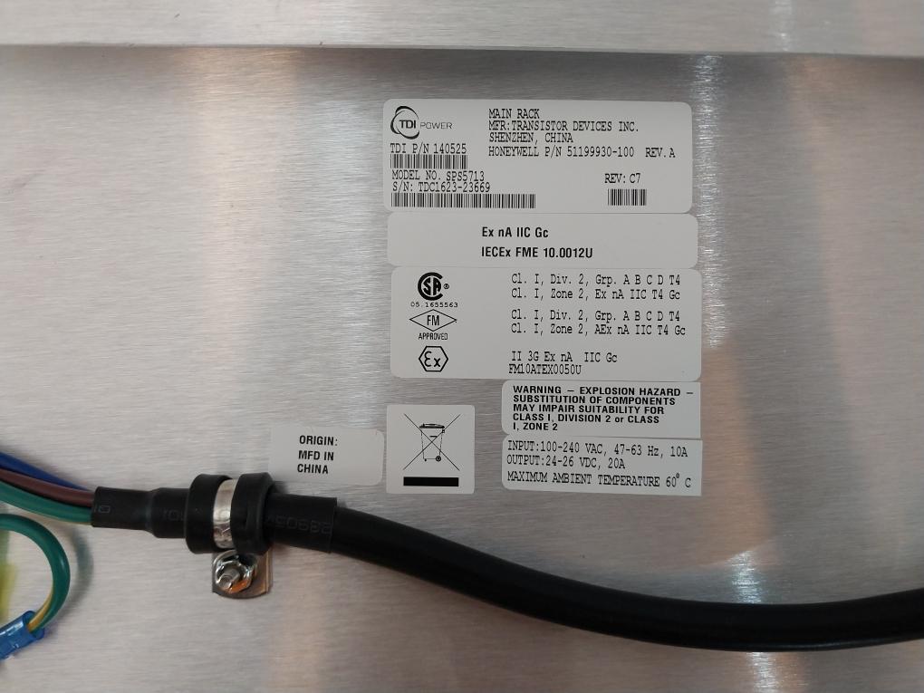 Honeywell 51199930-100 Tdi Main Power Supply Rack Rev A Sps5713 Fm10Atex0050U