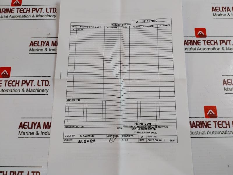 Honeywell 51201748-210 Peripheral Power Supply Load Resistor Kit Rev.f