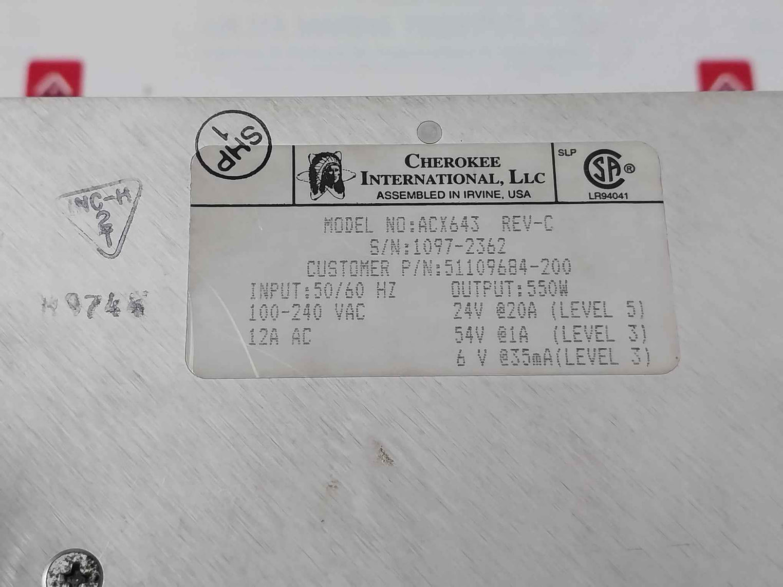 Honeywell 51401216-100 Cherokee Power System Assembly Rev. D 100-240 Vac 550W
