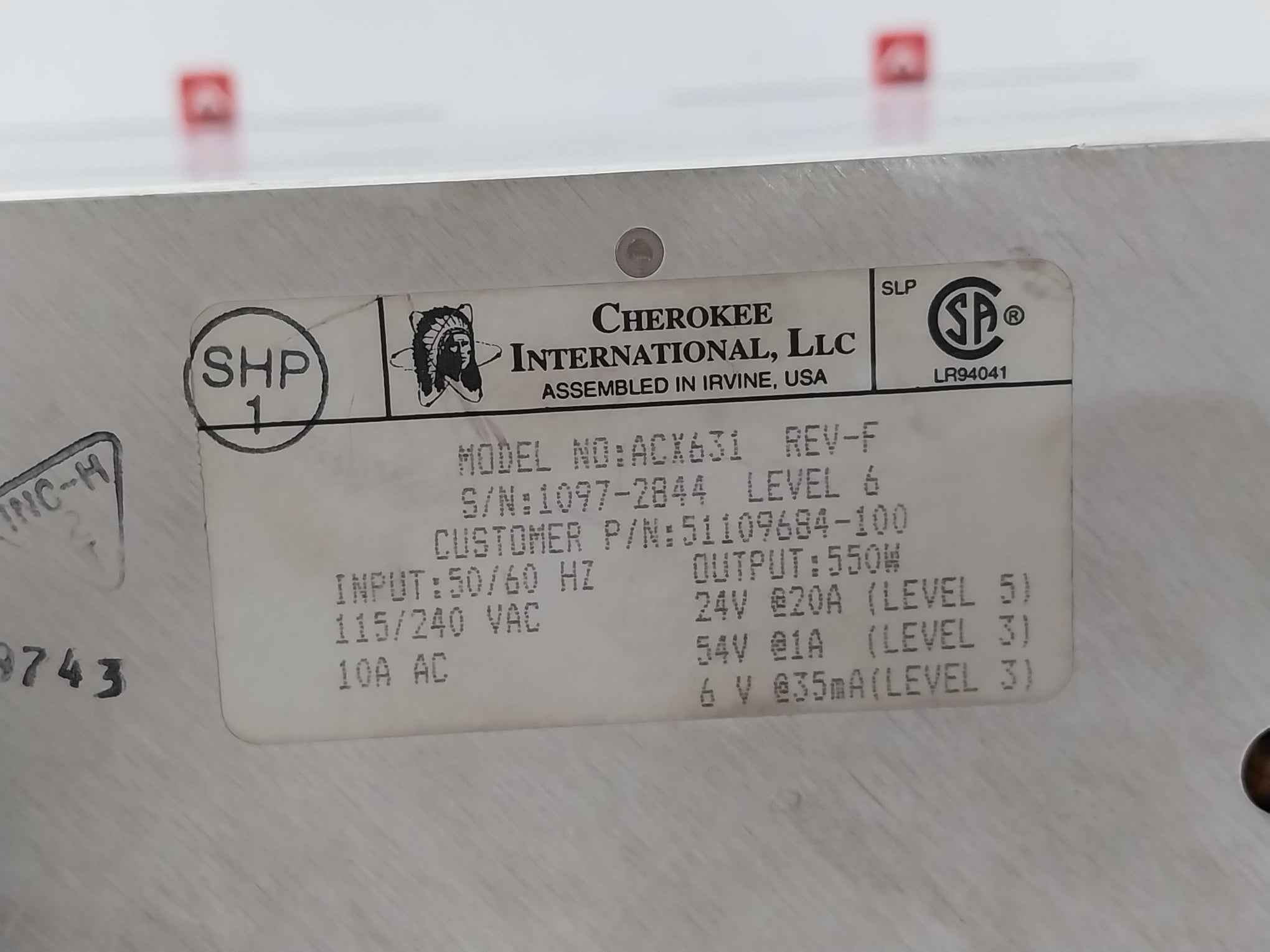 Honeywell 51401216-100 Cherokee Power System Assembly Rev. D 100-240 Vac 550W