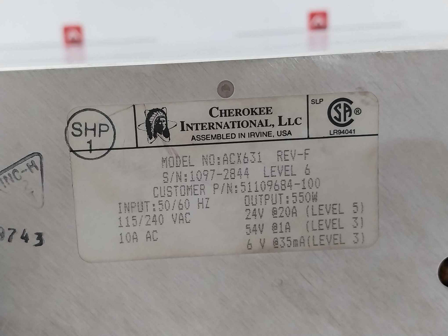 Honeywell 51401216-100 Cherokee Power System Assembly Rev. D 100-240 Vac 550W