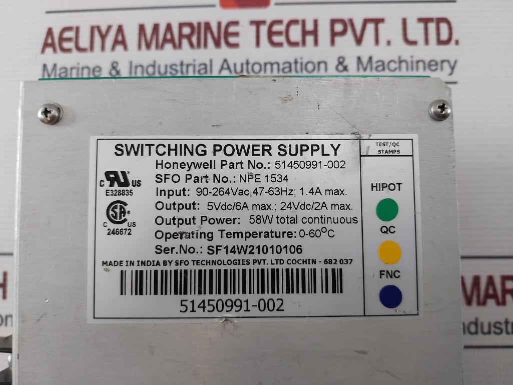 Honeywell 51450991-002 Switching Power Supply 90-264Vac 47-63Hz 1.4A Max