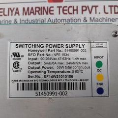 Honeywell 51450991-002 Switching Power Supply 90-264Vac 47-63Hz 1.4A Max