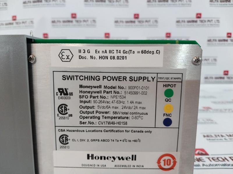 Honeywell 51450991-002 Switching Power Supply, 5Vdc/6A, 24Vdc/2A, 58W, Npe1534