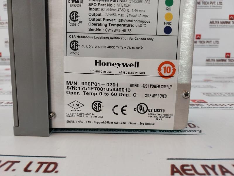 Honeywell 51450991-002 Switching Power Supply, 5Vdc/6A, 24Vdc/2A, 58W, Npe1534