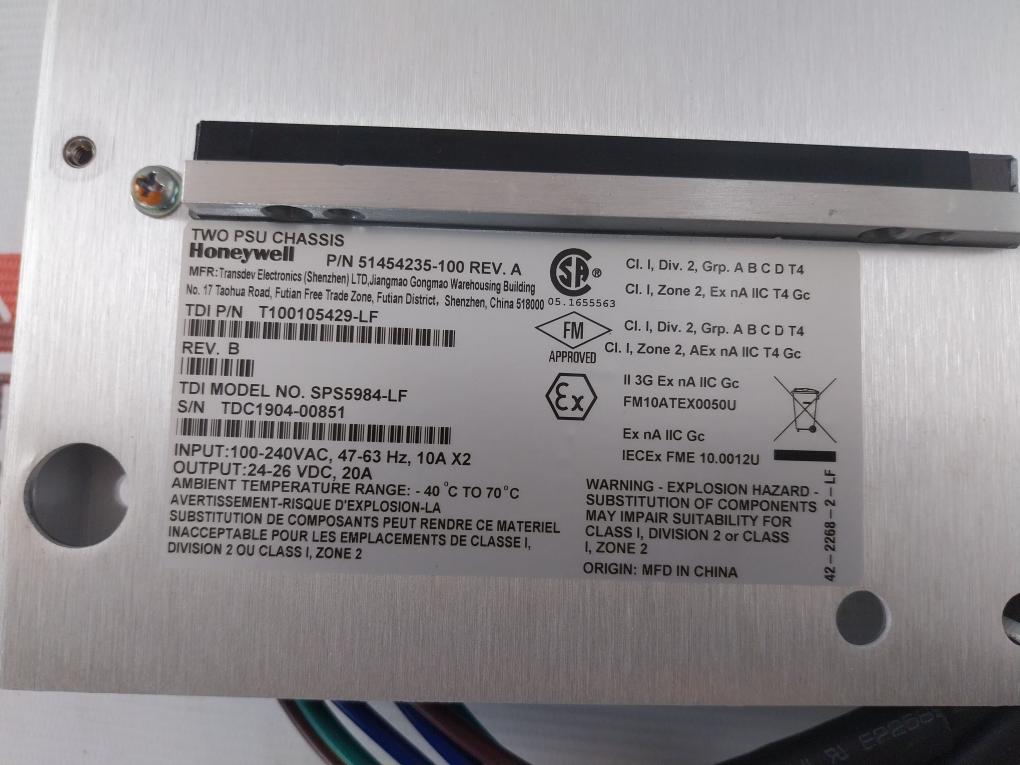 Honeywell 51454235-100 Power Supply Module 100-240Vac Sps5984-lf 47-63Hz