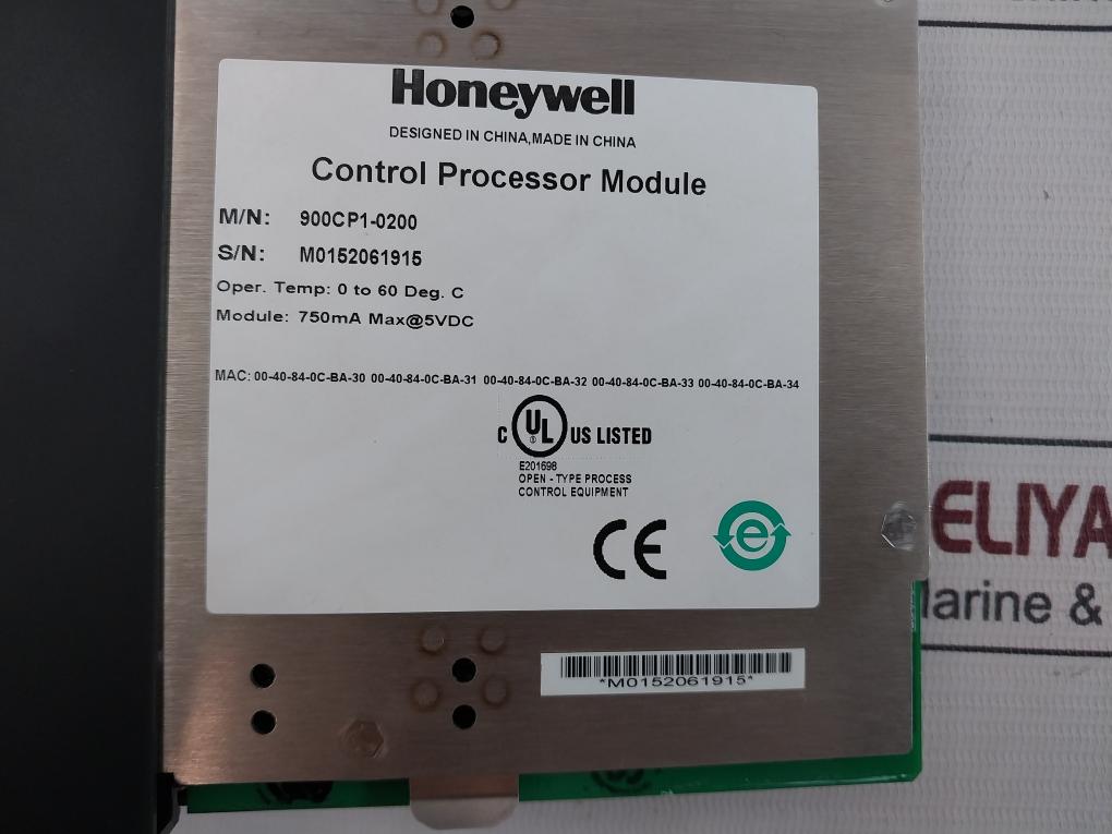 Honeywell 900Cp1-0200 Control Processor Module 750Ma Max 5Vdc