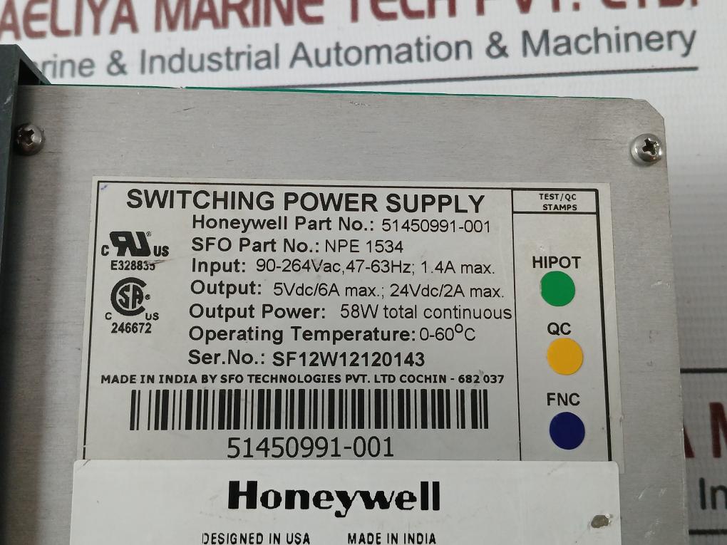 Honeywell 900P01-0001 Hc900 Controller Switching Power Supply 51450991-001 Dc24V