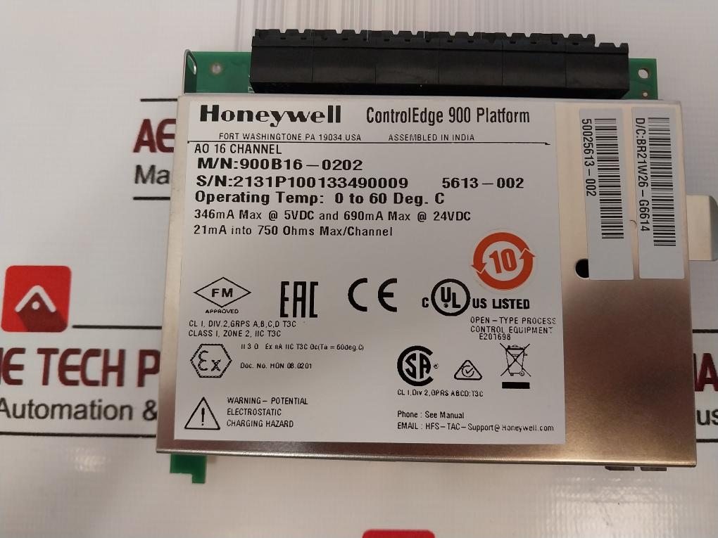 Honeywell 900b16-0202 High Level Analog Input Module 16 Channel 24vdc, 5613-002