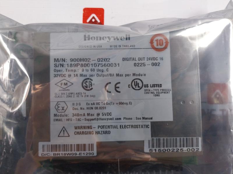 Honeywell 900H02-0202 Digital Output Module 24VDC 16 Points 0225002 51500225-002