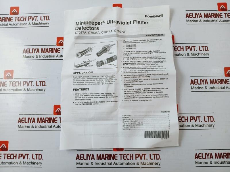 Honeywell C7027a 1023 Ultraviolet Flame Detector (U.v. Sensor), Rev. B