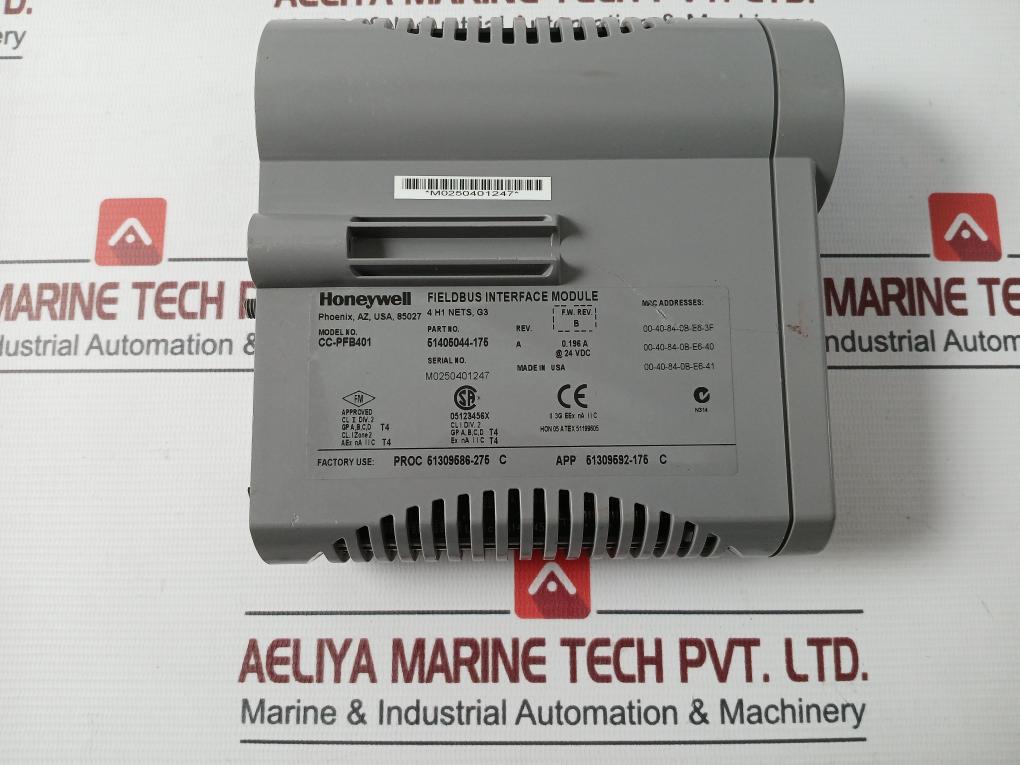Honeywell Cc-pfb401 Fieldbus Interface Module Rev A 0 196 A 24 Vdc Rev B