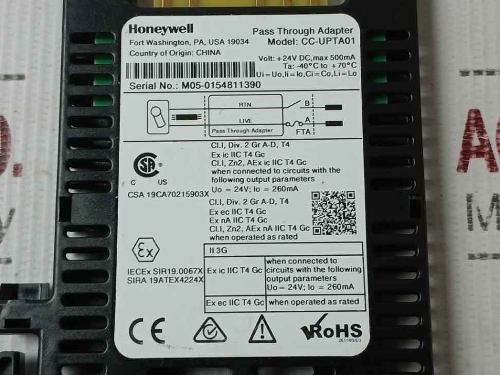Honeywell Cc-upta01 Pta- Pass Through Adapter 24vdc Max 500ma