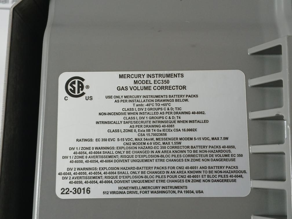 Honeywell Ec350 Electronic Gas Volume Corrector 0-30Psig 5-15Vdc 54Mw 7.5W 1.55W