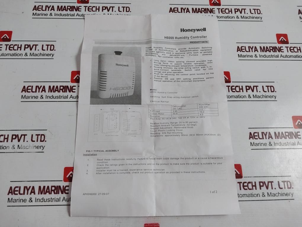 Honeywell H6000 Humidity Controller 20% To 80% Rh Din Rail Mounting 52°c