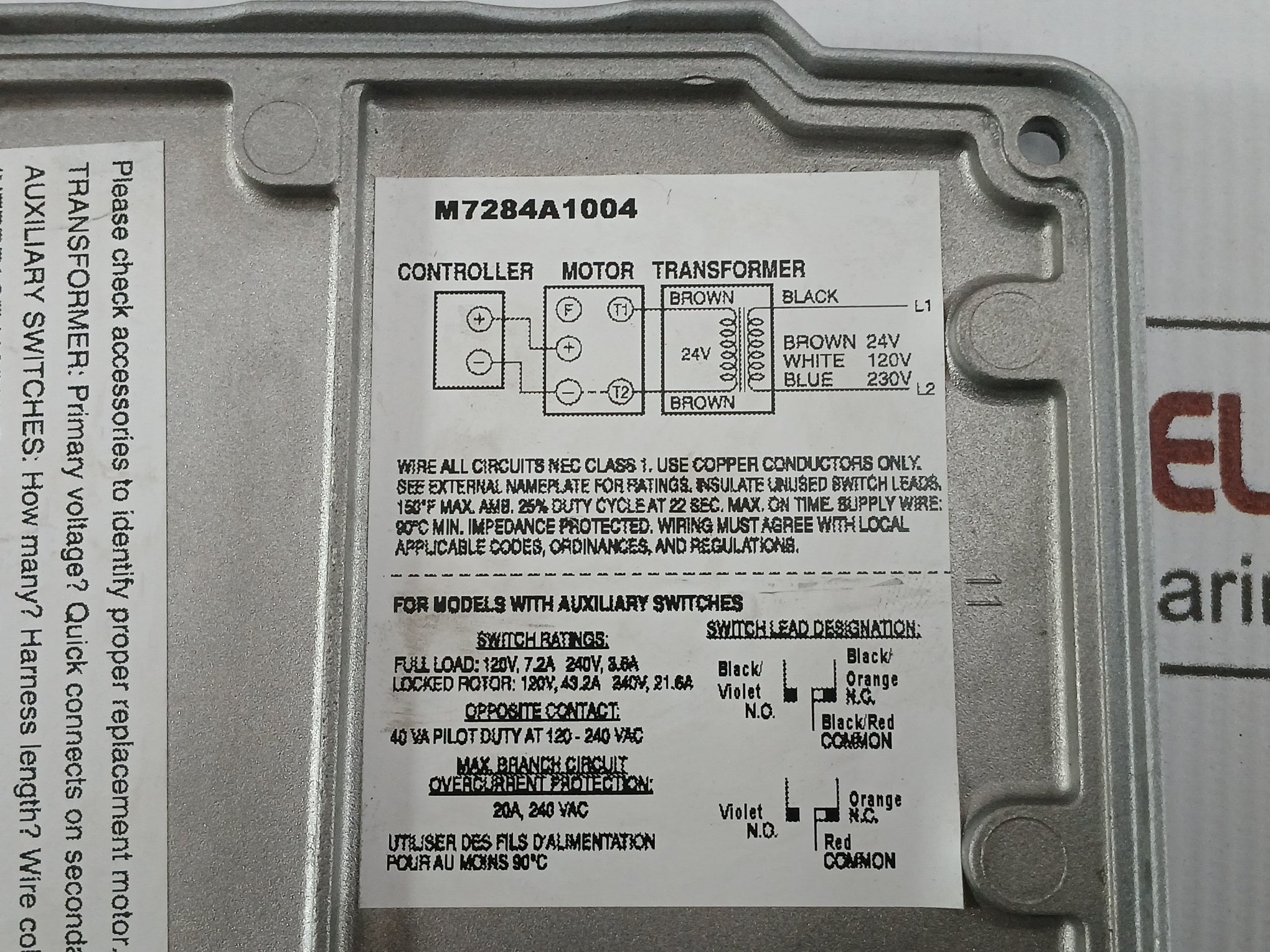 Honeywell Modutrol Actuator With Modulating Control 20A, 240 Vac M7284A1004