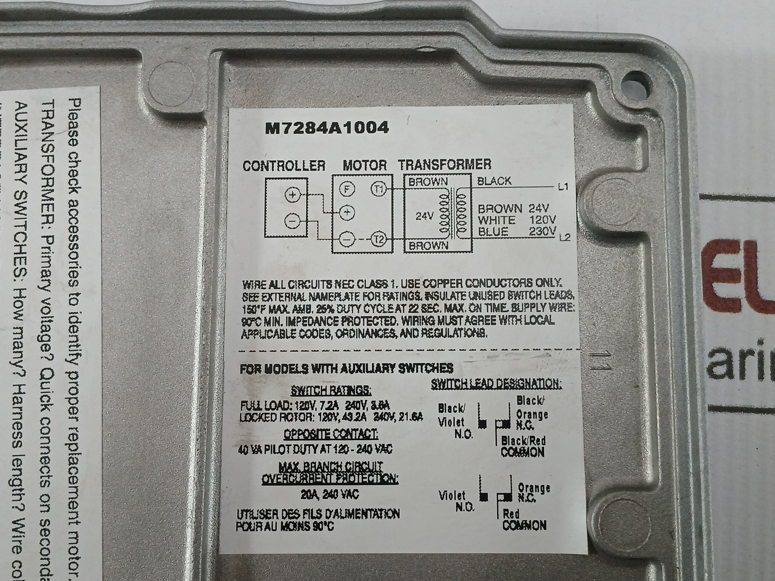 Honeywell Modutrol Actuator With Modulating Control 20A, 240 Vac M7284A1004