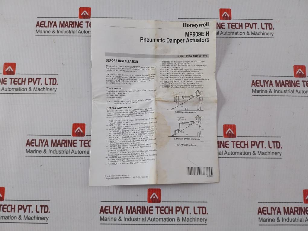 Honeywell Mp909E 1463 1 Pneumatic Damper Actuator Rev 4
