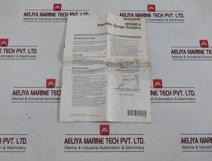 Honeywell Mp909E 1463 1 Pneumatic Damper Actuator Rev 4 00085267062565