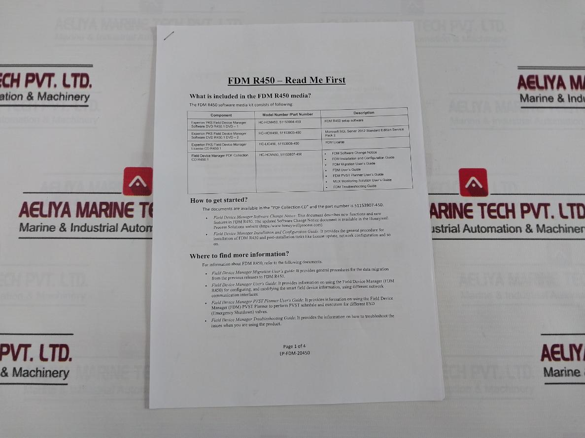 Honeywell R450.1 Field Device Manage Experion Pks Fdm Dvd Kit Rev.1