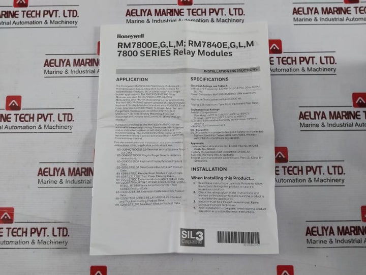 Honeywell Rm7840L1026 7800 Series Burner Control 120 Vac 50/60 Hz S.Rev 5029