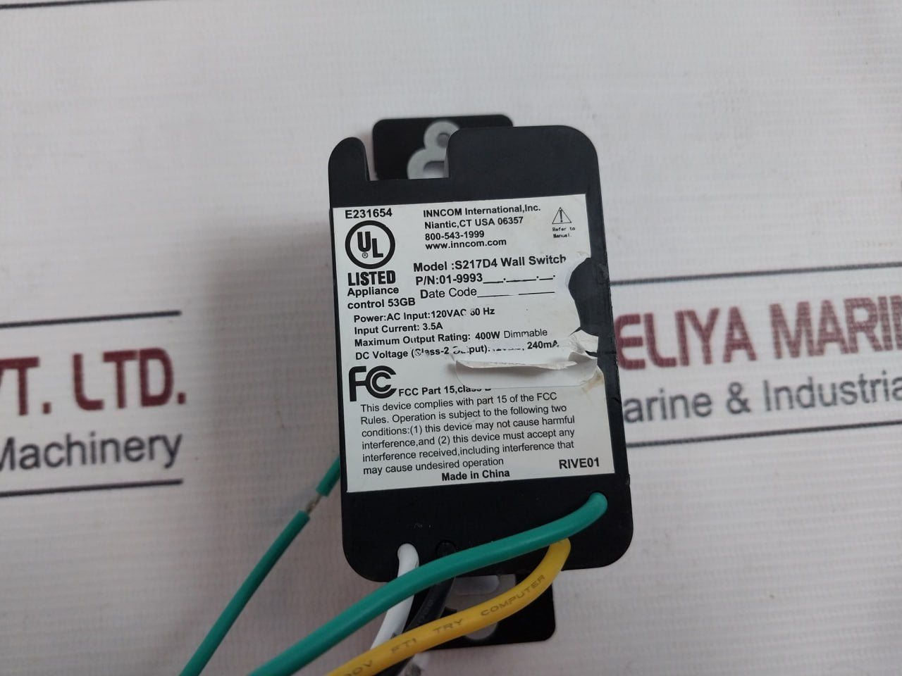 Honeywell S217D4 Wall Switch 01-9993 120Vac 60Hz