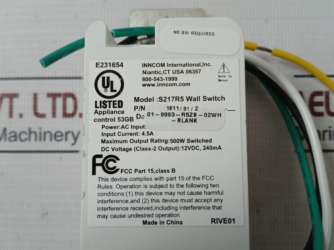 Honeywell S217R5 Wall Switch Blank System Controller 120Vac 60Hz