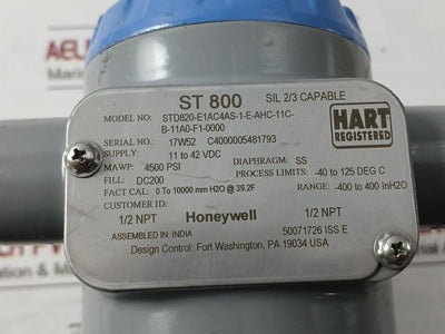 Honeywell St 800 Pressure Transmitter Std820-e1Ac4As-1-e-ahc-11C-b-11A0-f1-0000