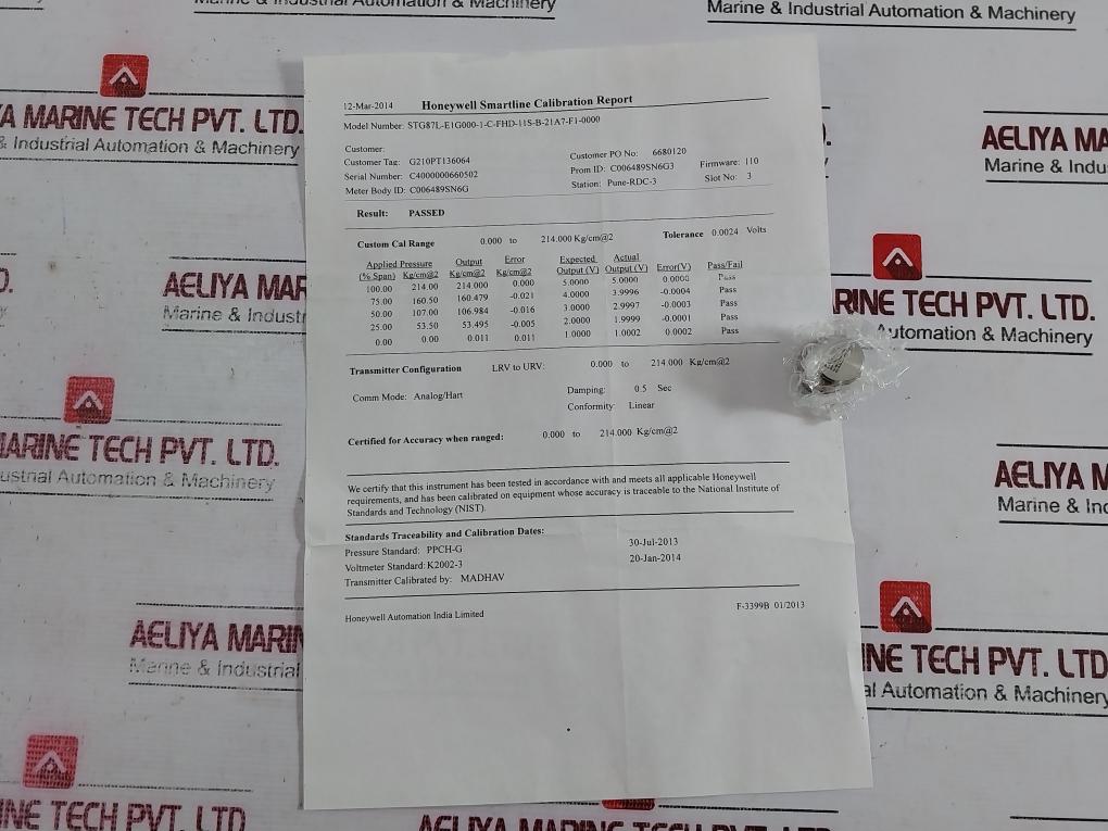 Honeywell St800 Smartline Gauge Pressure 11 To 42Vdc 3000 Psig Dc200 U5.20.S.Sc